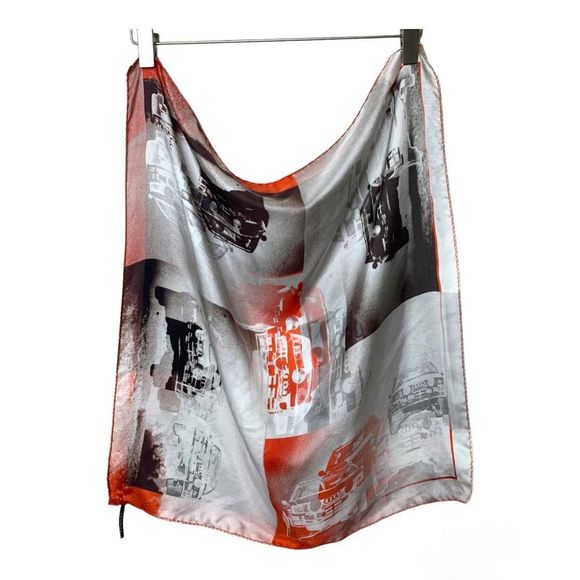 Roeckl Silk Square Scarf Cars Automobiles Orange Grey - Picture 1 of 9